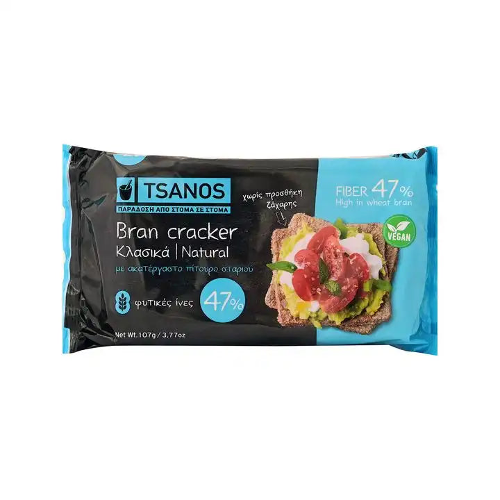Tsanos Crackers Carob Bran - Vegetarian 107g