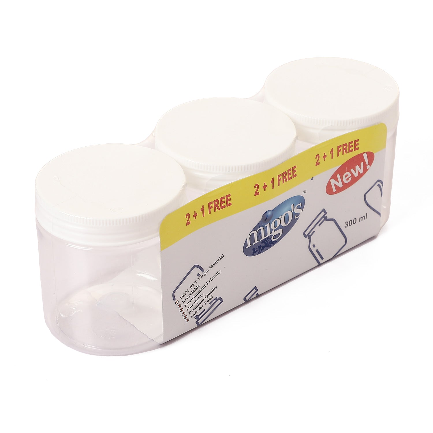 Migo’s White 300ml Plastic Container (2+1 Free)