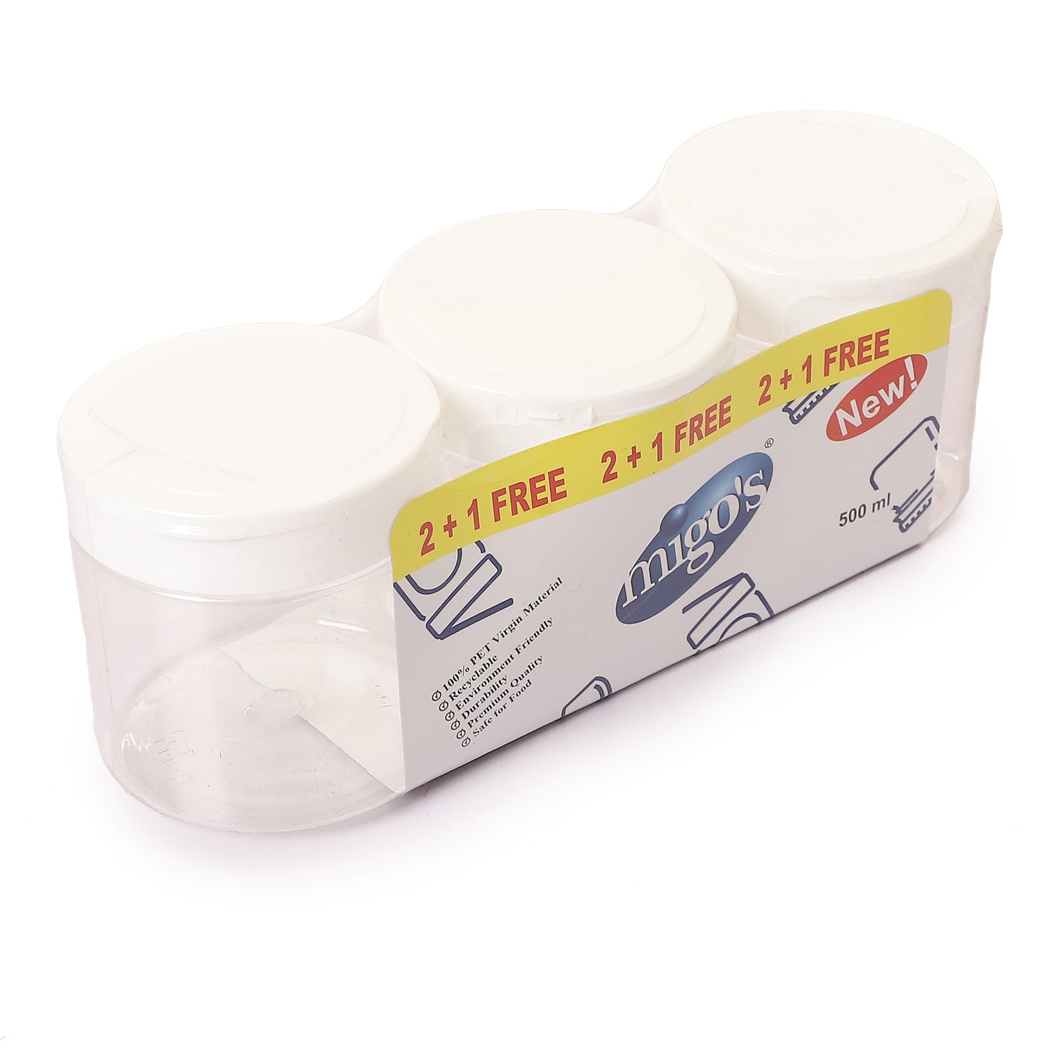 Migo's 500ml White Plastic Containers with Lids (2+1 Free)