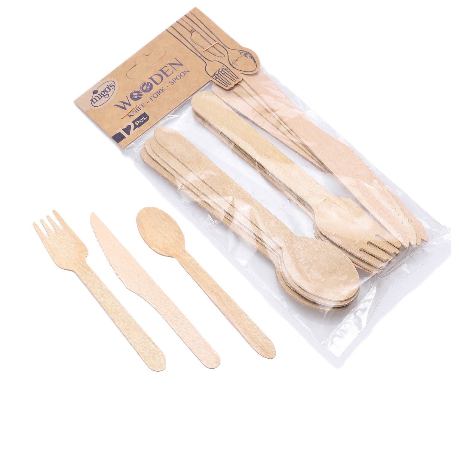 Migo's  wooden  fork &spoons&knife  12PCS