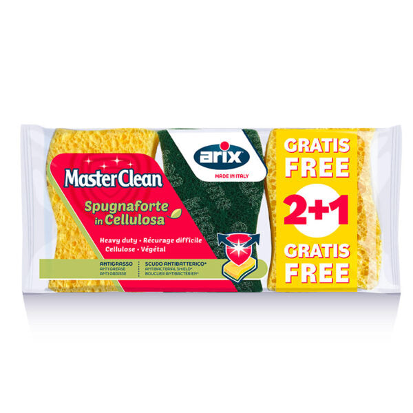 Masterclean Heavy duty cellulose sponge scourer with antibacterial treatment – value pack 2+1 FREE
