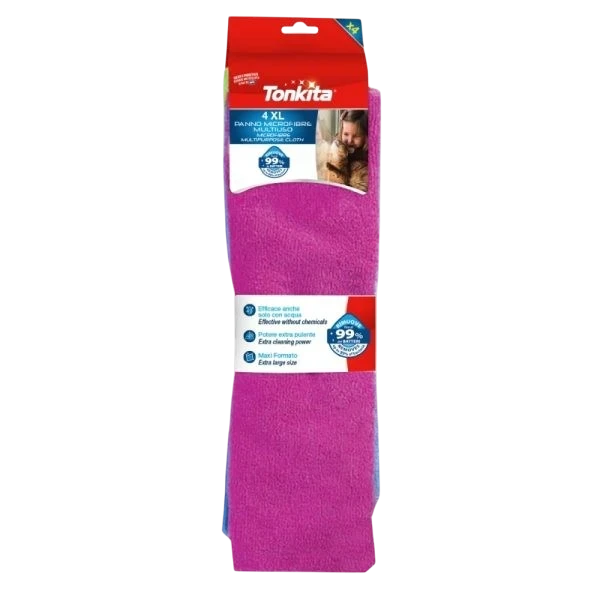 Far Trading Co. Arix 4 pack of extra large pink microfibre multipurpose cleaning cloths in retail packaging