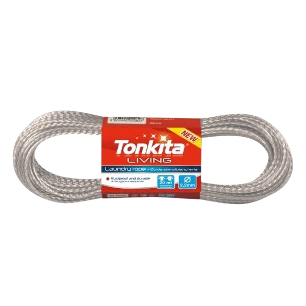 Far Trading Co. Arix 20m steel laundry rope with a durable, rustproof braided design for outdoor clothes drying.