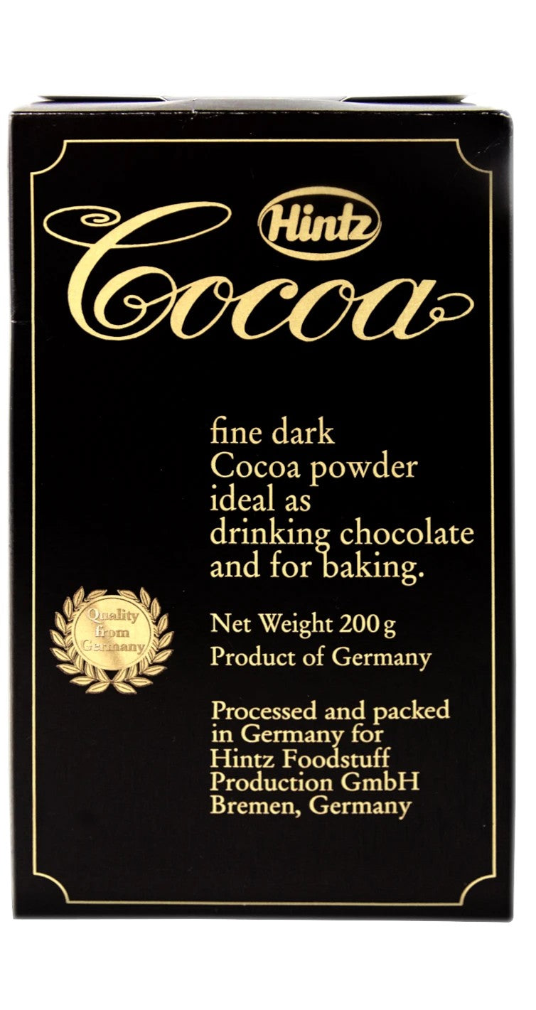 Far Trading Co. Hintz raw cocoa powder in a 200g black box for drinking chocolate and baking