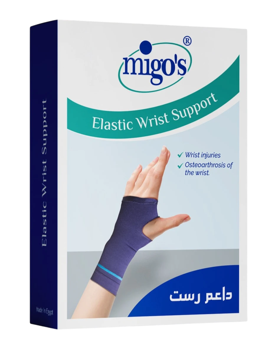 Far Trading Co. Migo s blue elastic wrist support sleeve for injury recovery and osteoarthrosis relief