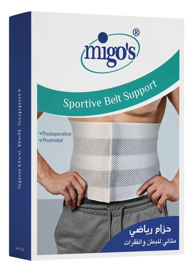 Far Trading Co. Migo s SportiveBelt Support XL for abdominal, postoperative, and postnatal support in white mesh.