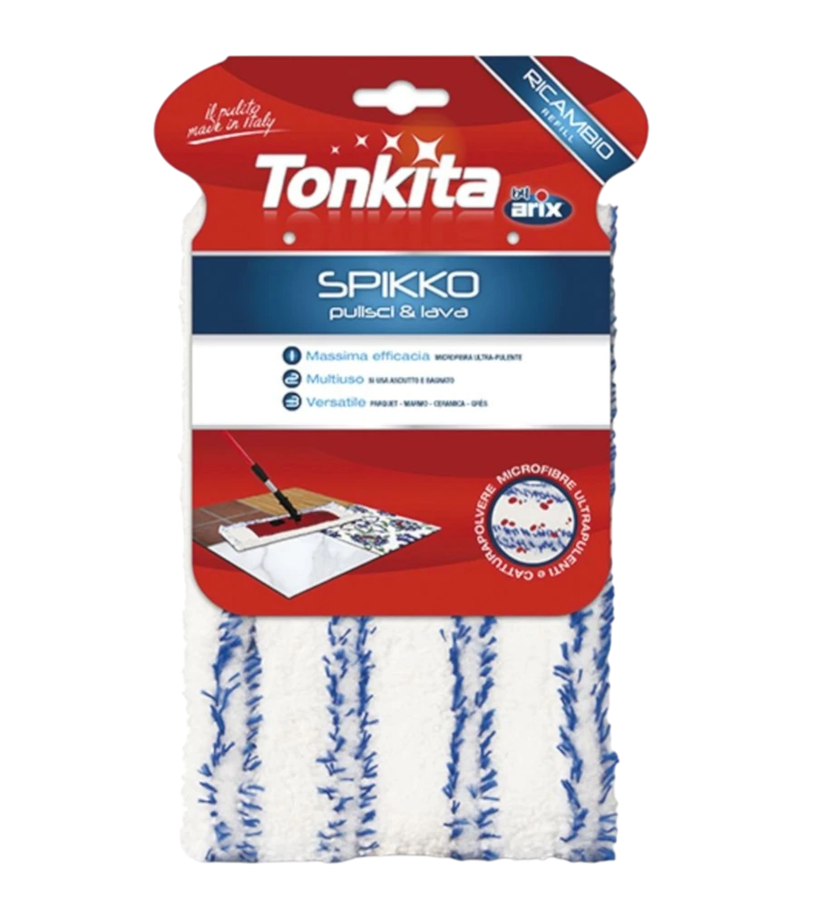 Far Trading Co. Tonkita Spikko ceramic squeegee refill pad with white and blue microfiber cleaning strips