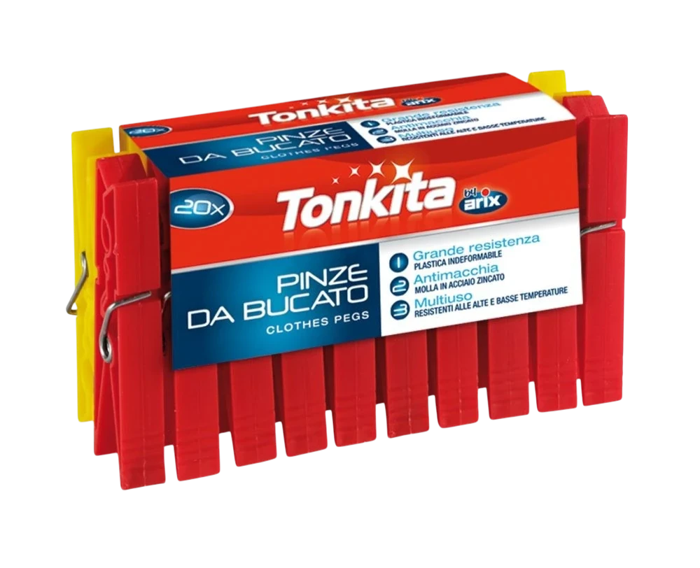 Far Trading Co. Tonkita 20 pack of red and yellow plastic clothes pegs with zinc-plated steel springs