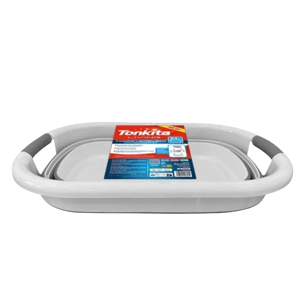 Far Trading Co. Tonkita 24L collapsible white and grey plastic laundry basin with ergonomic handles