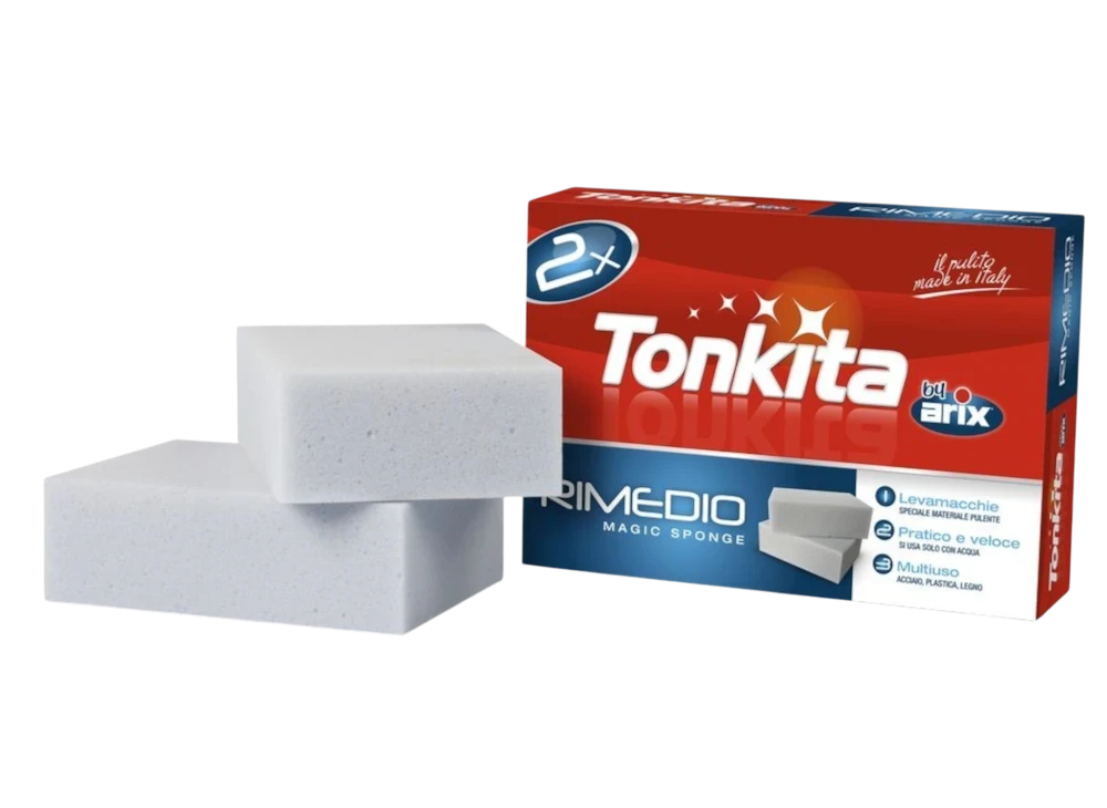 Far Trading Co. Tonkita magic stain sponges in a two-piece pack for effective household cleaning