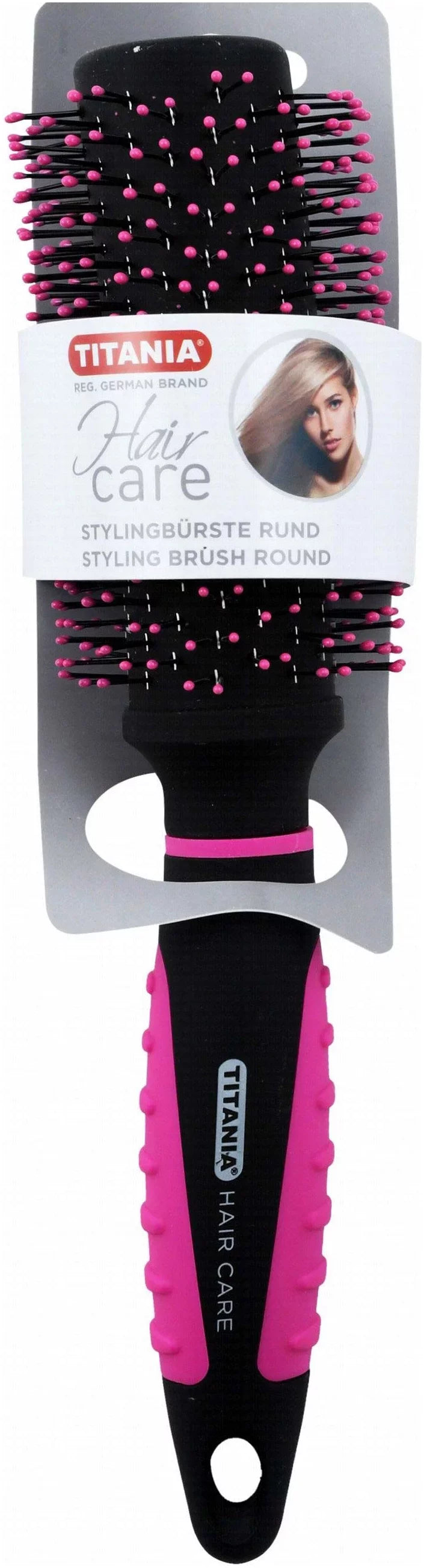 Titania Pink & Black Round Hairbrush