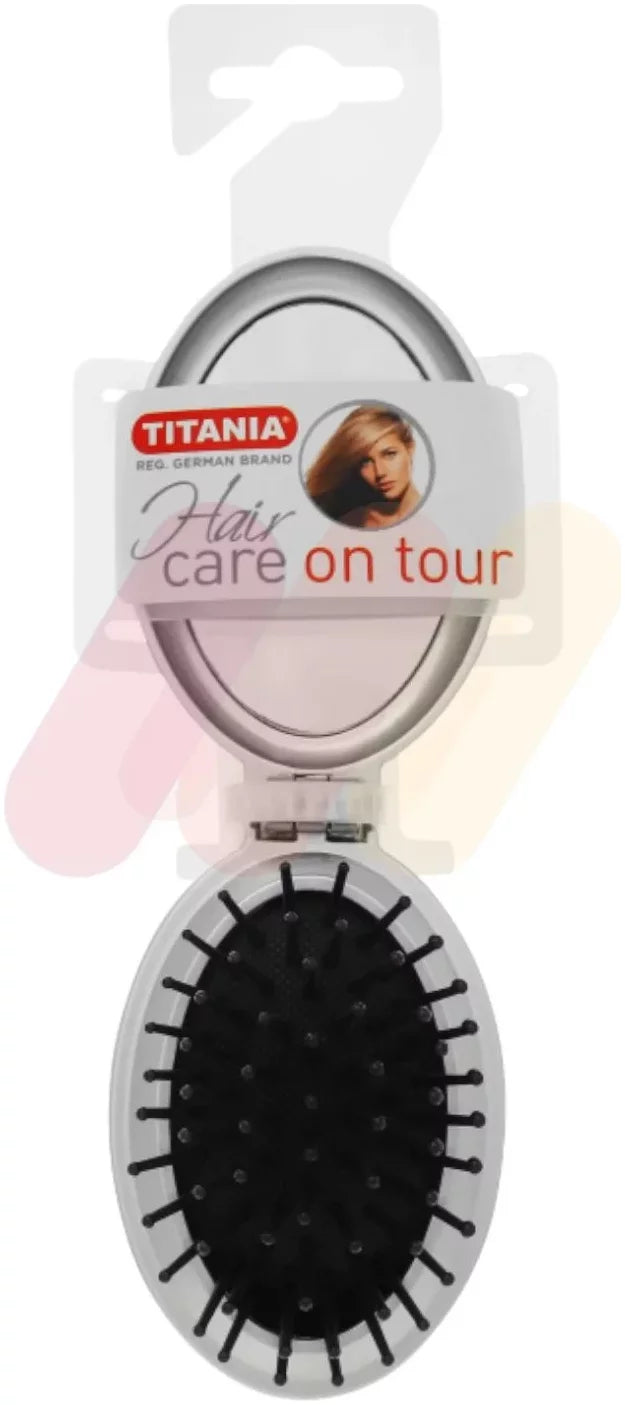 Titania Foldable Oval Mirror Pocket with Mini Hair Brush - 1776